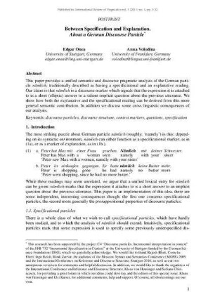Between Specification and Explanation. About a German Discourse Particle