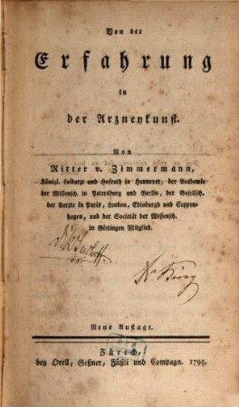 Von der Erfahrung in der Arzneykunst