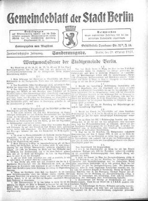 Sonderausgabe, 25. Oktober 1921