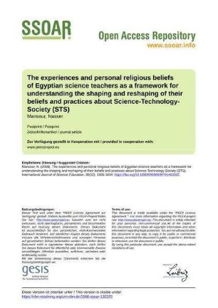 The experiences and personal religious beliefs of Egyptian science teachers as a framework for understanding the shaping and reshaping of their beliefs and practices about Science-Technology-Society (STS)