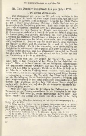 III. Das Berliner Bürgerrecht bis zum Jahre 1709