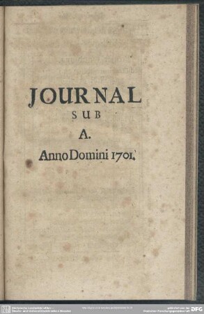 Journal Sub A. Anno Domini 1701.