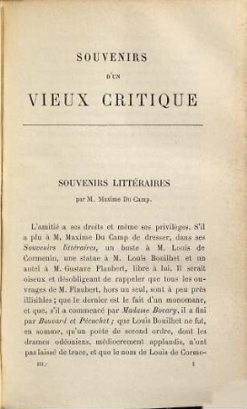 Souvenirs d'un vieux critique, 3