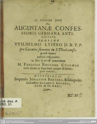 De Augustanae confessionis Germana antiquitate