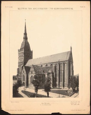 St. Jacobikirche, Rostock: Ansicht (aus: Blätter für Architektur und Kunsthandwerk, 10. Jg., 1897, Tafel 29)