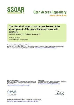 The historical aspects and current issues of the development of Russian-Lithuanian economic relations