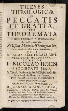 1-208, Theses Theologicae De Peccatis Et Gratia ...