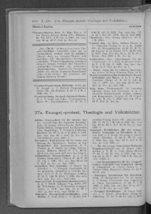 27a. Evangel.-protest. Theologie und Volksblätter.