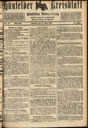 Erste Ausgabe vom Samstag, den 23. April 1927.