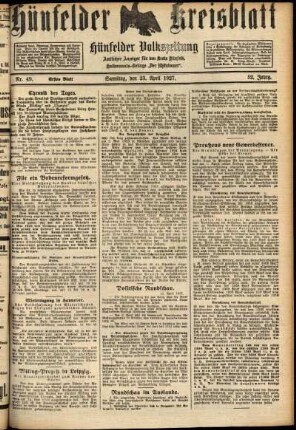 Erste Ausgabe vom Samstag, den 23. April 1927.