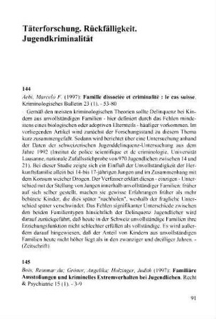 91-102, Täterforschung. Rückfälligkeit. Jugendkriminalität