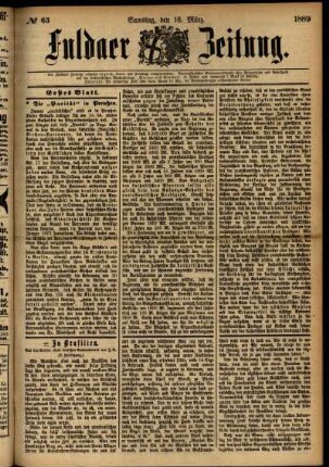 Erste Ausgabe vom Samstag, den 16. März 1889.