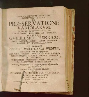 Dissertatio Medica De Præservatione Variolarvm