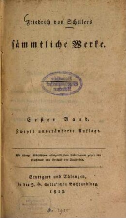 Friedrich von Schiller's sämmtliche Werke, 1