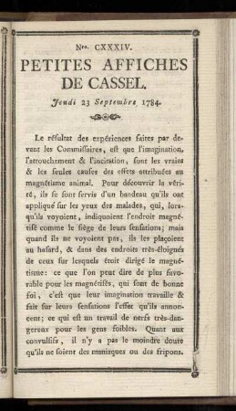 No CXXXIV (Jeudi 23 Sepembre 1784)