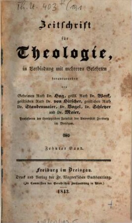 Zeitschrift für Theologie. 10. 1843