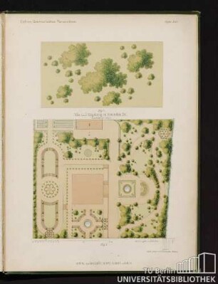Tafel XVII. Eichler, Gaertnerisches Planzeichnen. Villa und Umgebung im römischen Stil (Federzeichnung).