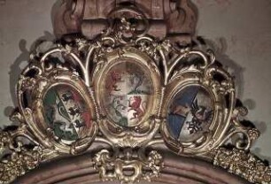 Wappen der Pröpste von Klosterneuburg von 1730 bis 1858 flankiert von Wappen der österreichischen Kronländer