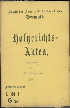 Gercking, Henrich zu Lemgo gegen Henrich Menkhausen zu Oerlinghausen - Schuldforderung