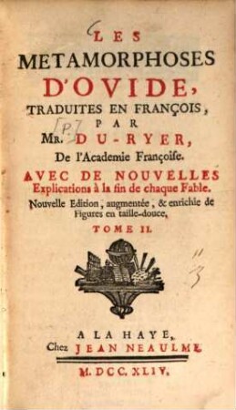 Les Metamorphoses D'Ovide : Avec De Nouvelles Explications à la fin de chaque Fable, 2