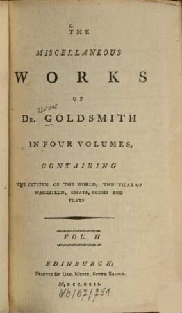 The miscellaneous works, 2. The citizen of the world. - 1792. - 218 S.