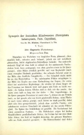 Synopsis der deutschen Blindwanzen ( Hemiptera heteroptera, Fam. Capsidae)