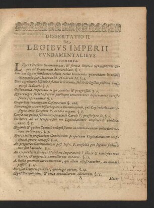 Dissertatio II. De legibus imperii fundamentalibus