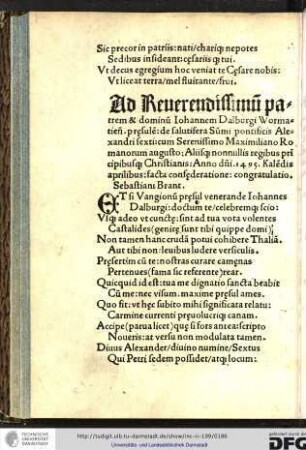 Et si vangionum praesul venerande Iohannes Dalburgi doctum te celebremque scio...
