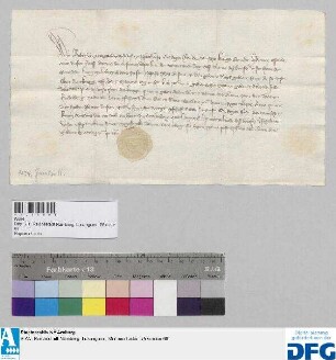 Bischof Raben von Speyer, Kanzler des Königs Rupprecht, stellt der Stadt Nürnberg Quittung aus über 2000 fl. jährlicher Reichssteuer.