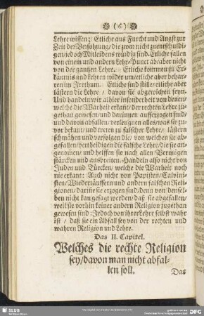 Das II. Capitel. Welches die rechte Religion sey, davon man nicht abfallen soll