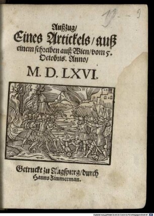 Außzug eines Artikels auß einem schreiben auß Wien : vom 5. Oct. a. 1566