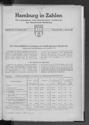Die wirtschaftlichen Leistungen des hamburgischen Handwerks : Ergebnisse der Handwerkszählung vom 30. September 1949