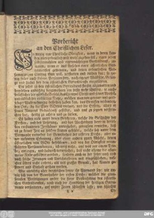 Vorbericht an den Christlichen Leser.