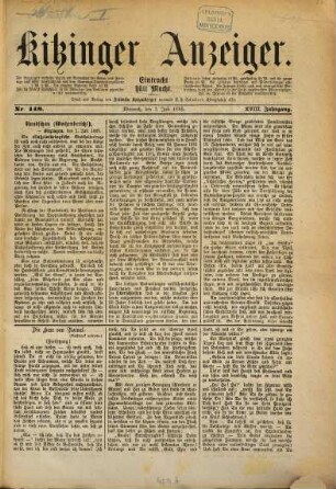Kitzinger Anzeiger. 1885,7/12 = Jg. 18