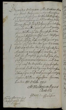 Übersendung der Instruktion und Eidesformel für den Universitätsapotheker [Anlage fehlt].