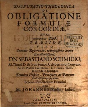 Disp. theol. de obligatione formulae Concordiae
