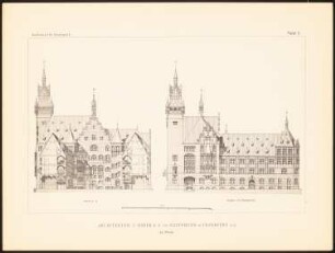 Konkurrenzentwürfe für ein Rathaus in Stuttgart, zusammengest. v. W. Kick, Stuttgart 1895: Ansicht von der Hirschstraße, Schnitt A B