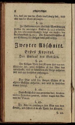 Zweyter Abschnitt. Erstes Kapitul. Der Umlauf des Geblüts. - Achtes Kapitul. Von der Ernährung.