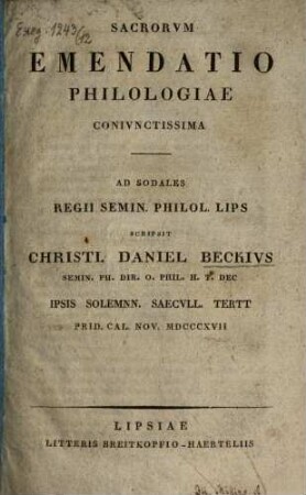 Sacrorum emendatio philologiae coniunctissima