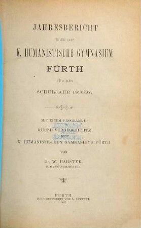 Jahresbericht : Schuljahr .... 1896/97