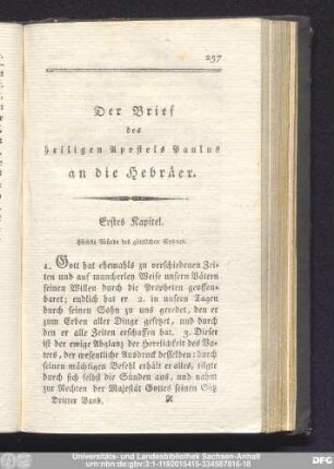 Der Brief des heiligen Apostels Paulus an die Hebräer.