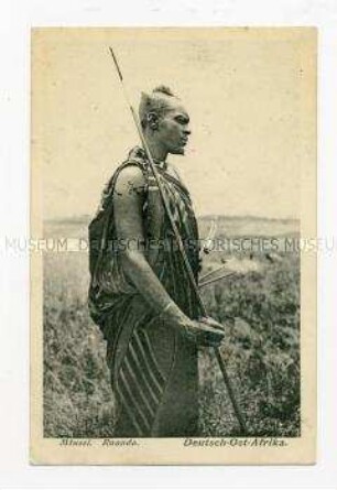 Ein Mtussi-Krieger, Ruanda (Deutsch-Ost-Afrika)