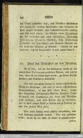 17. Brief des Verfassers an den Jüngling