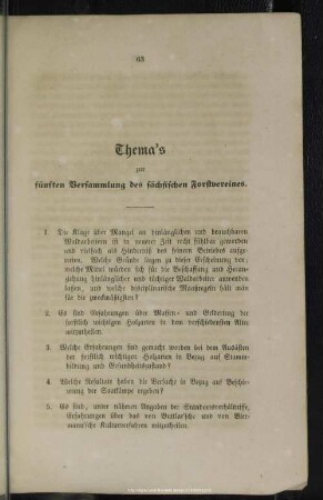 Thema's zur fünften Versammlung des sächsischen Forstvereins