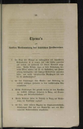 Thema's zur fünften Versammlung des sächsischen Forstvereins