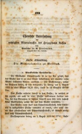 Chemische Untersuchung der wichtigsten Mineralwasser des Herzogthums Nassau, 5. Die Schwefelquelle zu Weilbach
