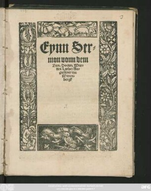 Eynn Ser=||mon vonn dem || Ban. Doctor. Mar=||tini Luther Au=||gustiner tzu || Witten=||bergk ||