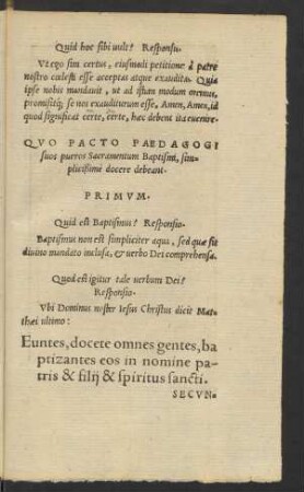 Quo Pacto Paedagogi suos pueros Sacramentum Baptismi, simplicißime docere debeant.