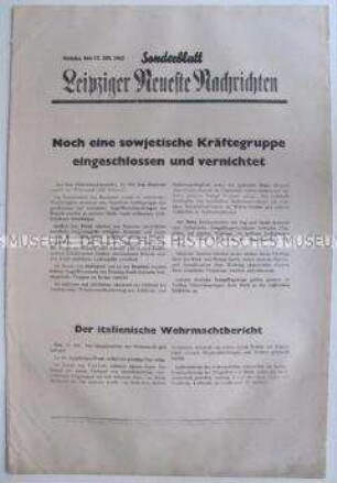 Sonderblatt der "Leipziger Neuesten Nachrichten" u.a. zu Kämpfen der deutschen Wehrmacht im Kaukasus und zu Luftangriffen auf Malta
