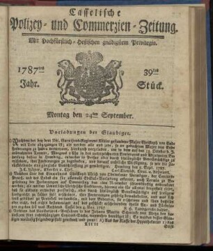 39tes Stueck, Montag den 24ten September. 1787